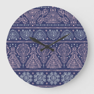 Grande Horloge Ronde Tribal Mexicain, ethnique sans couture motif.