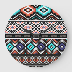 Grande Horloge Ronde Tribal Navajo rétro : Géométrique Sans Seamless.