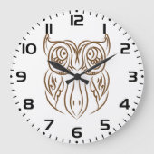 Grande Horloge Ronde Tribal Owl Line Art moderne Brown Abstrait (Recto)