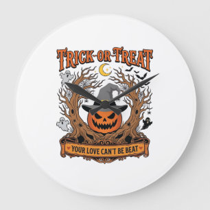 Grande Horloge Ronde Trick Or Treat Halloween Citrouille Chapeau De Sor