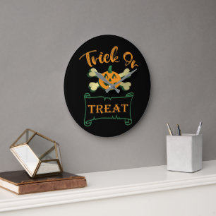 Grande Horloge Ronde Trick or treat os croisés citrouille d'Halloween