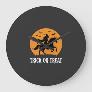 Grande Horloge Ronde Trick or Treat Sorcière Licorne Halloween Design_1