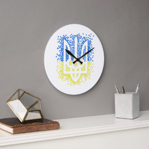 Grande Horloge Ronde Trident de l'emblème ukrainien tryzub dispersant l