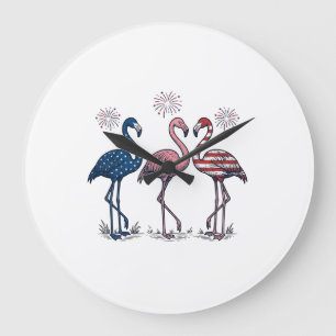 Grande Horloge Ronde Trio de flamants patriotiques dessin de gravure vi
