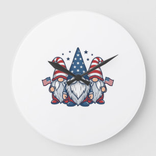 Grande Horloge Ronde Trio de gnomes patriotiques dessin vectoriel vinta