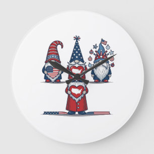 Grande Horloge Ronde Trio de gnomes patriotiques dessin vectoriel vinta