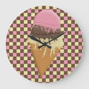 Grande Horloge Ronde Triple-Scoop Ice Cream Cone Wall Clocks