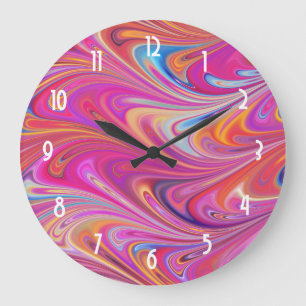 Grande Horloge Ronde Trippy rose et orange design Tourbillonnant