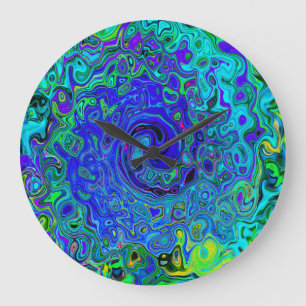 Grande Horloge Ronde Trippy Violet Bleu Abstrait Retro Liquid Swirl