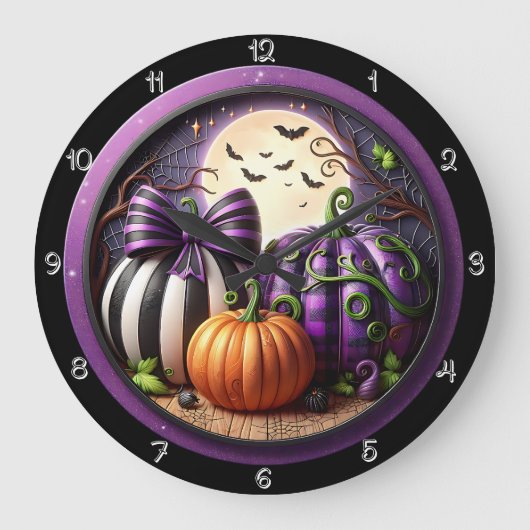 Grande Horloge Ronde Trois Citrouilles sous une Pleine lune (Recto)