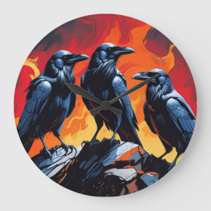 Grande Horloge Ronde Trois Corbeaux