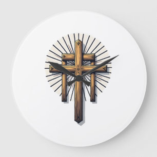 Grande Horloge Ronde Trois Croix Gravure Vintage Tee de Foi (1)