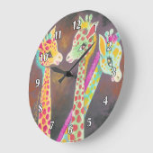 Grande Horloge Ronde Trois Girafe Colorée (Angle)