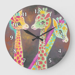 Grande Horloge Ronde Trois Girafe Colorée