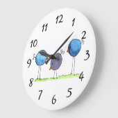 Grande Horloge Ronde Trois oiseaux d'aquarelle à lunettes (Angle)
