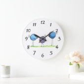 Grande Horloge Ronde Trois oiseaux d'aquarelle à lunettes (Maison)