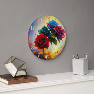 Grande Horloge Ronde Trois Roses Colorés Le Jour De L'Automne,