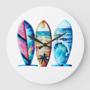 Grande Horloge Ronde Trois Surf couleur aquarelle