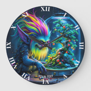 Grande Horloge Ronde Troll Imaginaire mignon Bonsai Tree