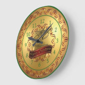 Grande Horloge Ronde Trombone ~ Scroll musical ~ Gold "Joyeux Noël" (Angle)