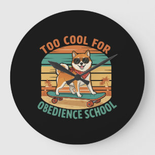 Grande Horloge Ronde Trop Cool pour l'obéissance École Dog Skateboard