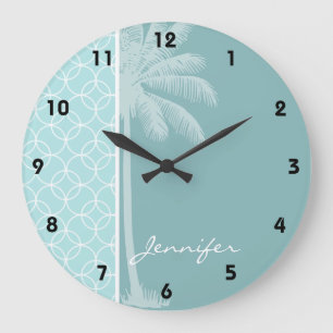 Grande Horloge Ronde Tropcal Baby Blue