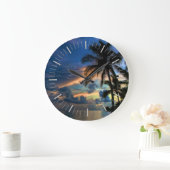 Grande Horloge Ronde Tropical Beach and Palm Trees (Maison)