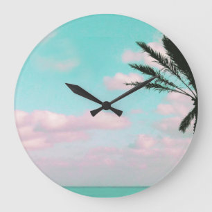 Grande Horloge Ronde Tropical Beach, Ocean View, Pink Clouds, Palm