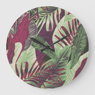 Grande Horloge Ronde Tropical Exotic : Vert tendance sans couture
