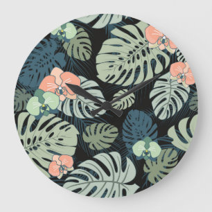 Grande Horloge Ronde Tropical Exotique : Modèle Floral