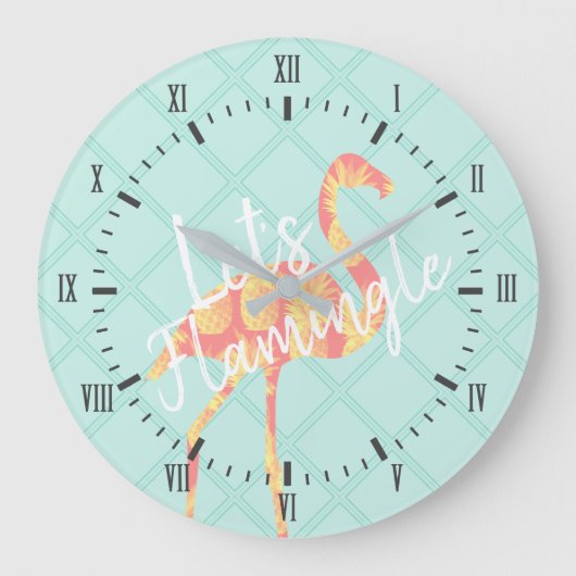 Grande Horloge Ronde Tropical Flamingle Flamant rose & ananas (Recto)