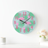 Grande Horloge Ronde tropical flamingo (Maison)