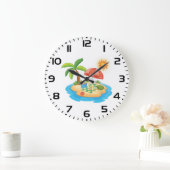 Grande Horloge Ronde Tropical Island Beach Turtle Palm Tree Picnic (Maison)