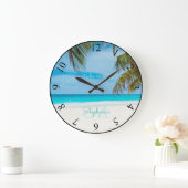 Grande Horloge Ronde Tropical Sandy Beach Turquoise (Maison)