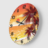 Grande Horloge Ronde Tropical Sunset Beach Palm Tree Island (Angle)