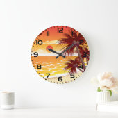 Grande Horloge Ronde Tropical Sunset Beach Palm Tree Island (Maison)