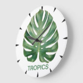 Grande Horloge Ronde Tropiques Feuille de Monstera (Angle)