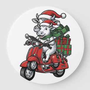 Grande Horloge Ronde Trottinette à cheval de Noël drôle Design Vintage_