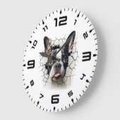 Grande Horloge Ronde Trou fissuré 3D Boston Terrier (Angle)