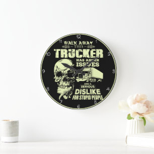 Grande Horloge Ronde Trucker Avec La Colère Problème Crâne