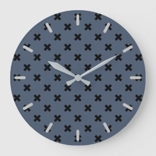Grande Horloge Ronde Trucs de croix noir sur gris-bleu