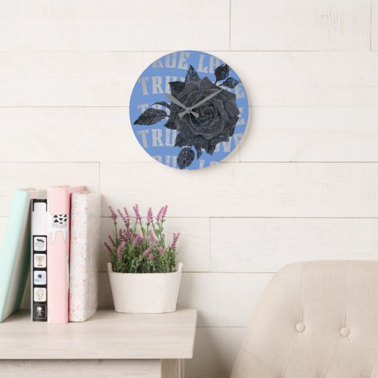 Grande Horloge Ronde True Love Rose Romantique Saint Valentin B&W (Salle de lecture)