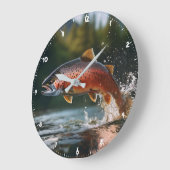 Grande Horloge Ronde Truite arc-en-ciel à la chasse (Angle)