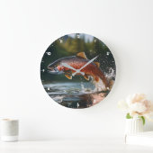 Grande Horloge Ronde Truite arc-en-ciel à la chasse (Maison)