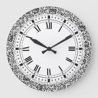 Grande Horloge Ronde Tudor Garden Pré-Raphaelite Black and White Damask