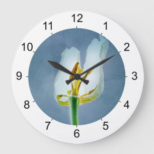 Grande Horloge Ronde Tulipe blanche flétrie fleur