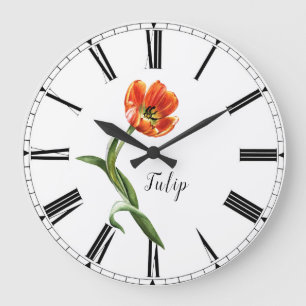 Grande Horloge Ronde Tulipe florale aquarelle