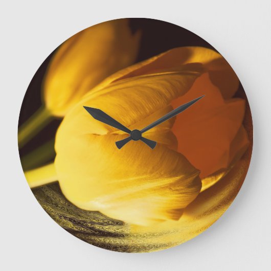 Grande Horloge Ronde Tulipe jaune romantique (Recto)