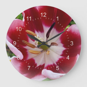 Grande Horloge Ronde tulipe rouge brillante