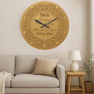 Grande Horloge Ronde Tulipes Baroques Or Vintage 50 Ans Anniversaire de